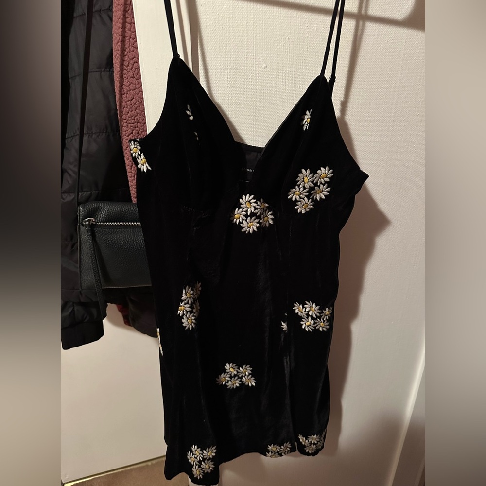 UO Black Dress with Floral Embroidery - Size M